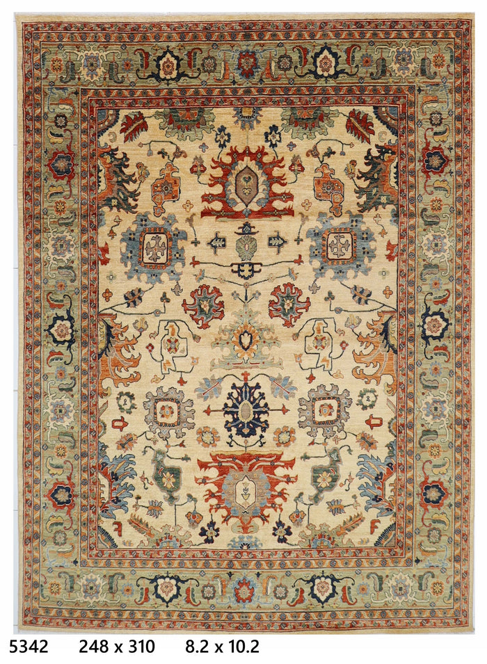 248 x 310 cm | Oriental Floral beige Area Rug Afghan Hand Knotted Veg Dye Wool carpet