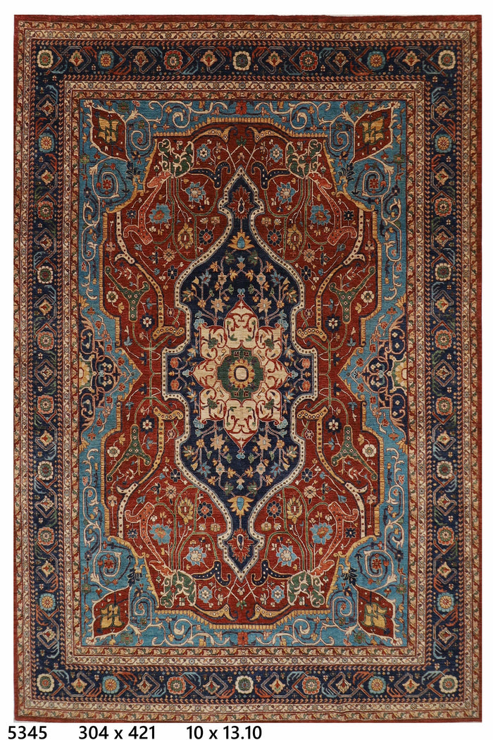 304 x 421 cm | Oriental Heriz Red Area Rug Afghan Hand Knotted Veg Dye Wool carpet
