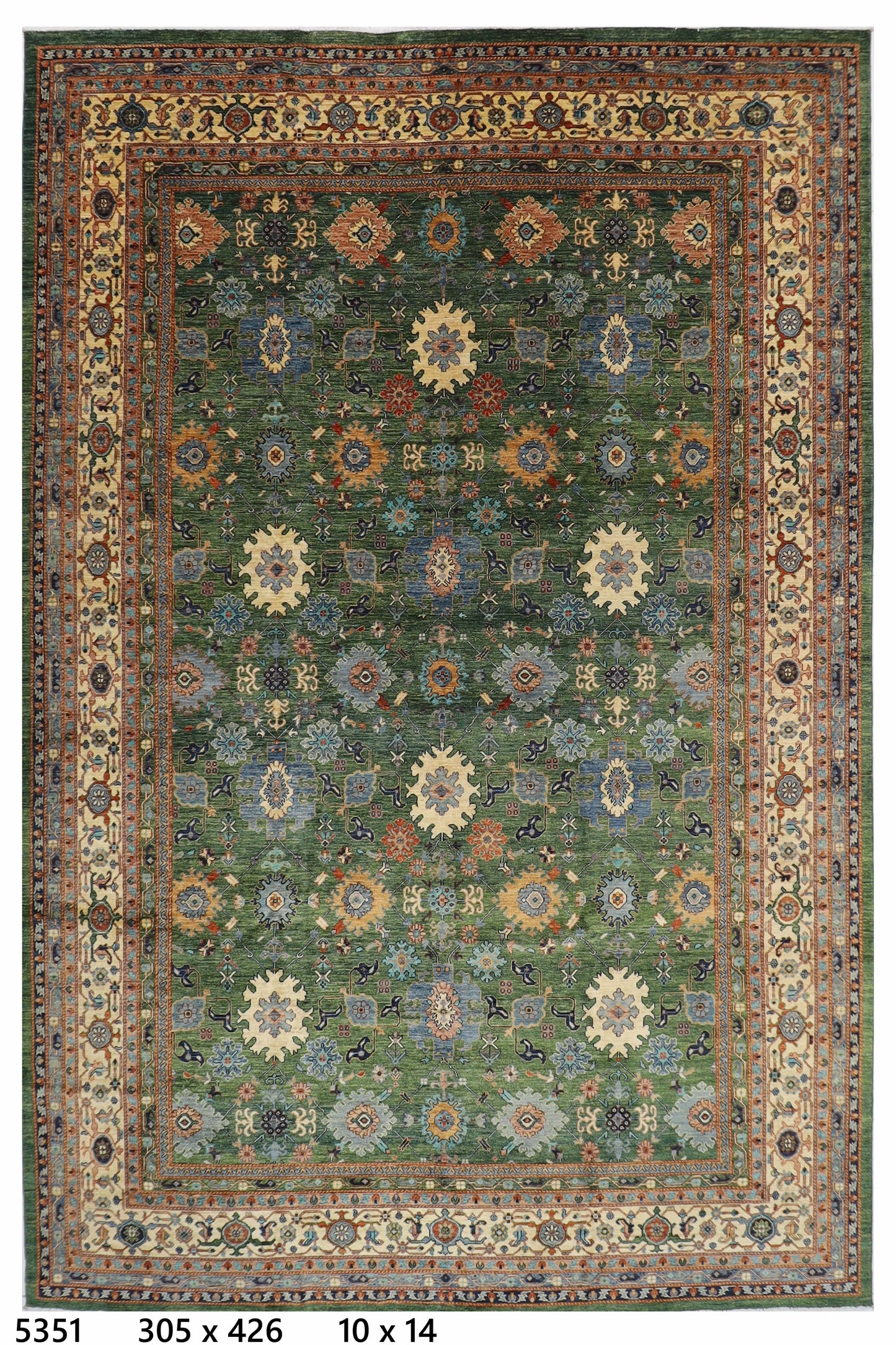 305 x 426 cm | Oriental Bidjar Green Area Rug Afghan Hand Knotted Veg Dye Wool carpet