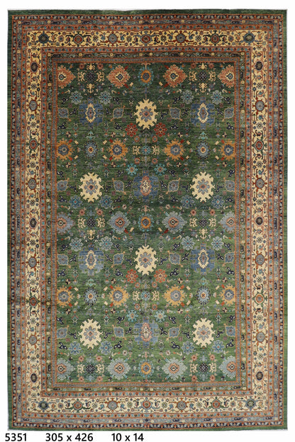 305 x 426 cm | Oriental Bidjar Green Area Rug Afghan Hand Knotted Veg Dye Wool carpet
