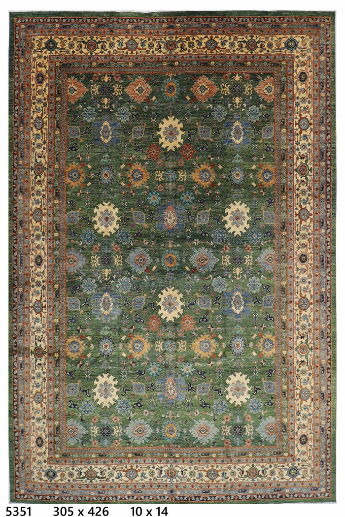 305 x 426 cm | Oriental Bidjar Green Area Rug Afghan Hand Knotted Veg Dye Wool carpet