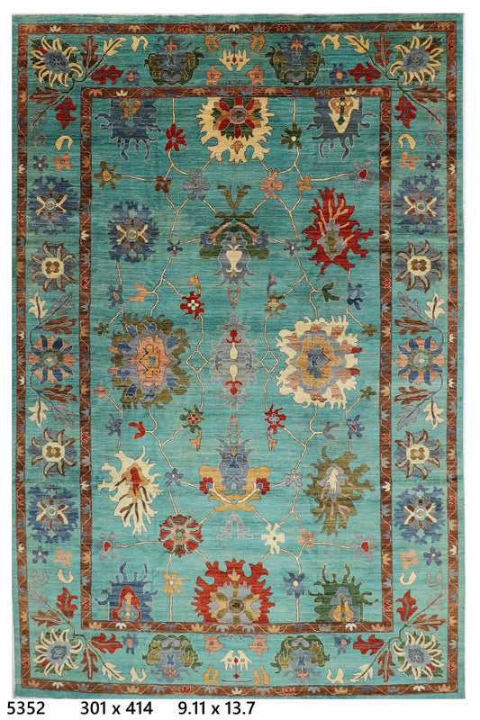 301 x 414 cm | Oriental Oushak Style Area Rug Afghan Hand Knotted Veg Dye Wool carpet