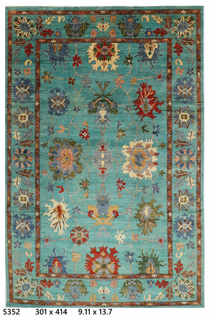 301 x 414 cm | Oriental Oushak Style Area Rug Afghan Hand Knotted Veg Dye Wool carpet