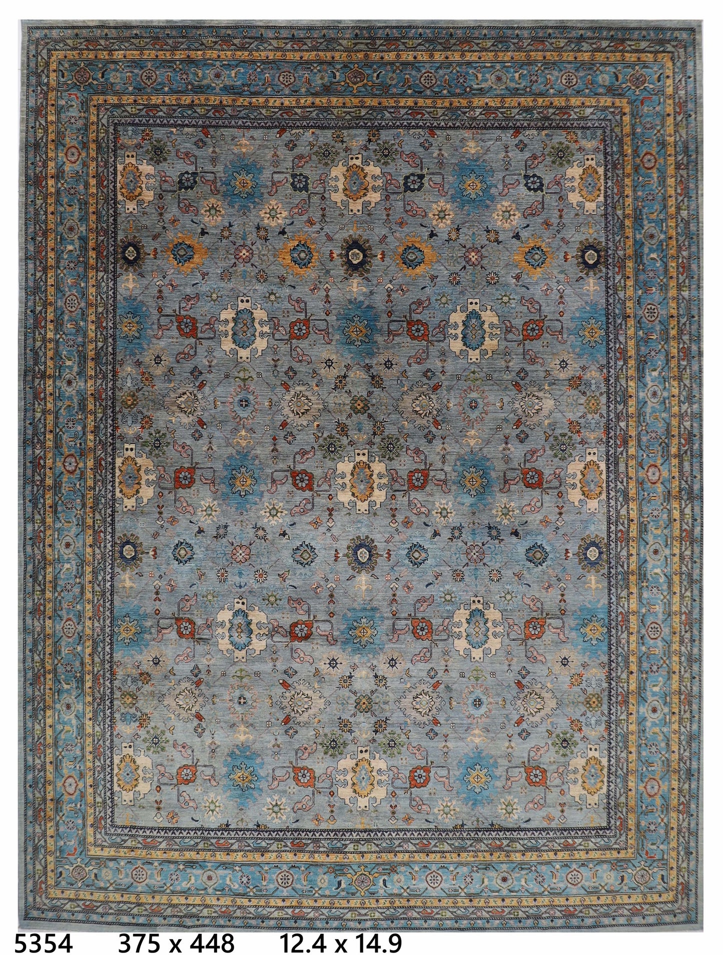 375 x 448 cm | Large Oriental Bidjar Gray Area Rug Afghan Hand Knotted Veg Dye Wool carpet