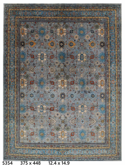 375 x 448 cm | Large Oriental Bidjar Gray Area Rug Afghan Hand Knotted Veg Dye Wool carpet