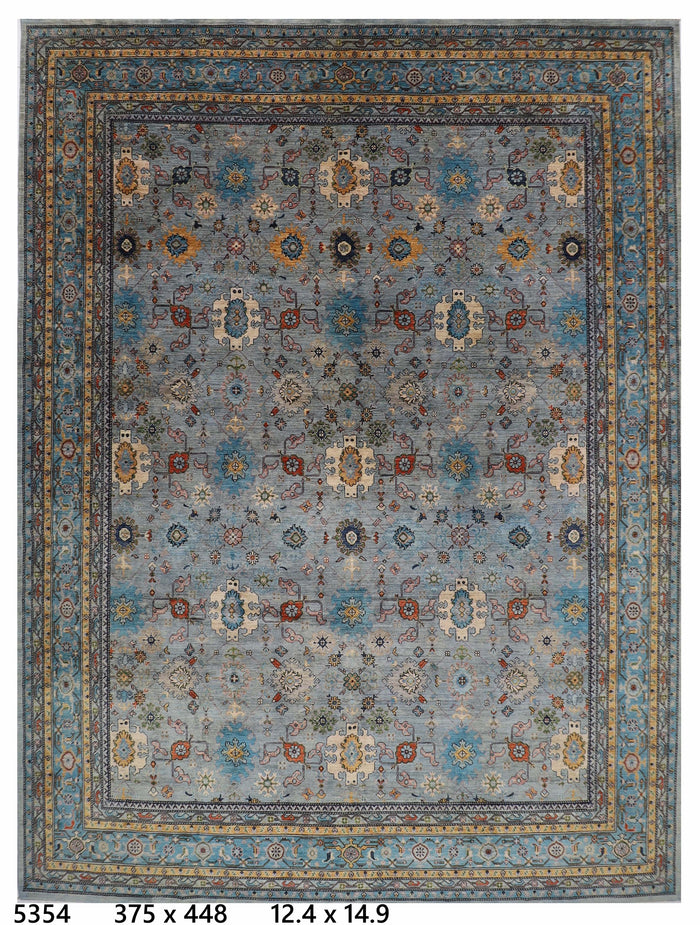 375 x 448 cm | Large Oriental Bidjar Gray Area Rug Afghan Hand Knotted Veg Dye Wool carpet