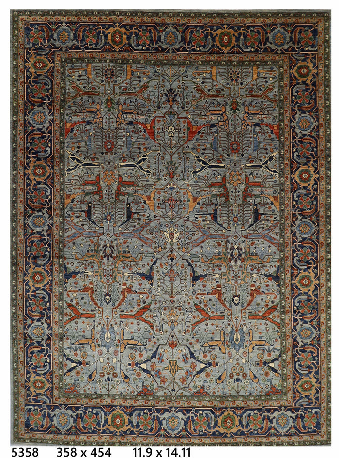 358 x 454 cm | Oriental Bidjar Gray Area Rug Afghan Hand Knotted Veg Dye Wool carpet