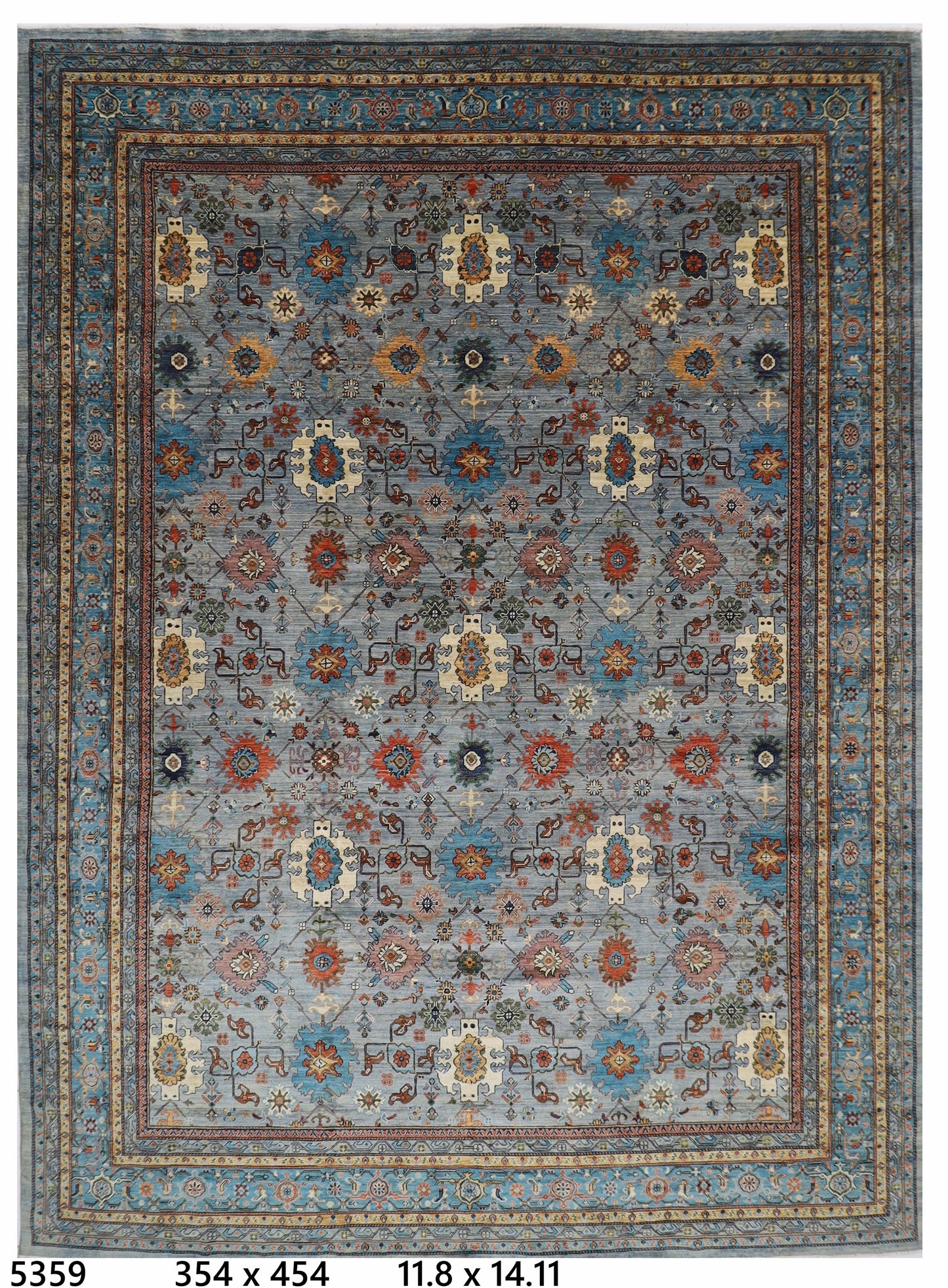 354 x 454 cm | Oriental Bidjar Gray Area Rug Afghan Hand Knotted Veg Dye Wool carpet