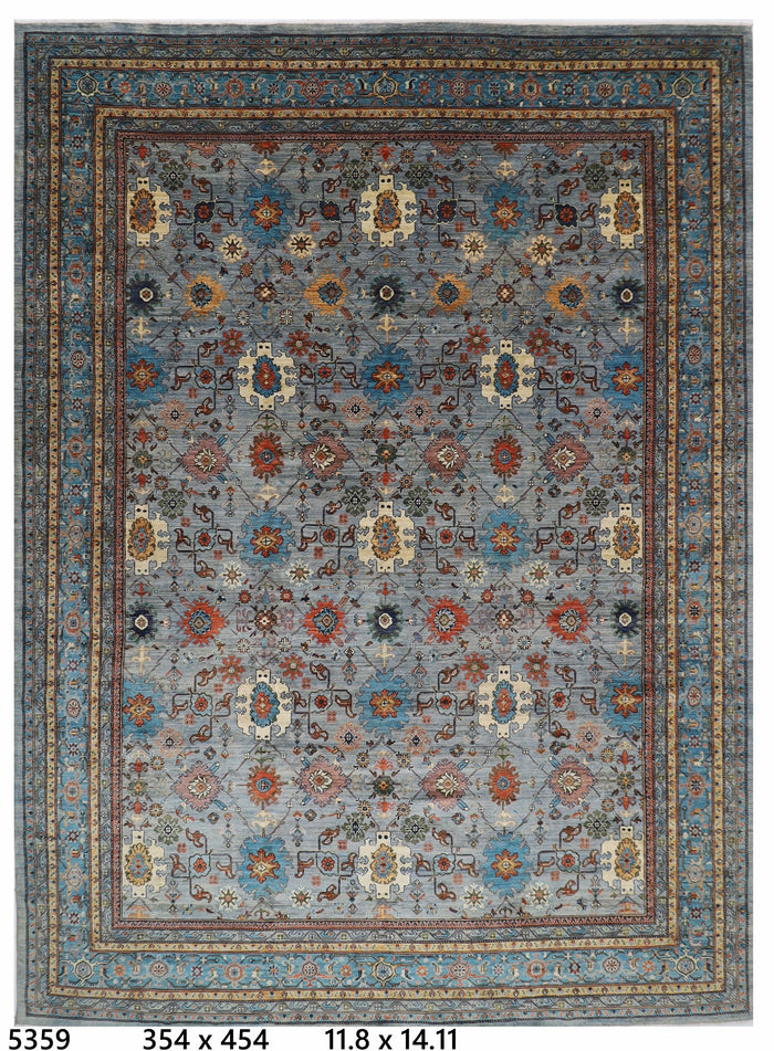 354 x 454 cm | Oriental Bidjar Gray Area Rug Afghan Hand Knotted Veg Dye Wool carpet