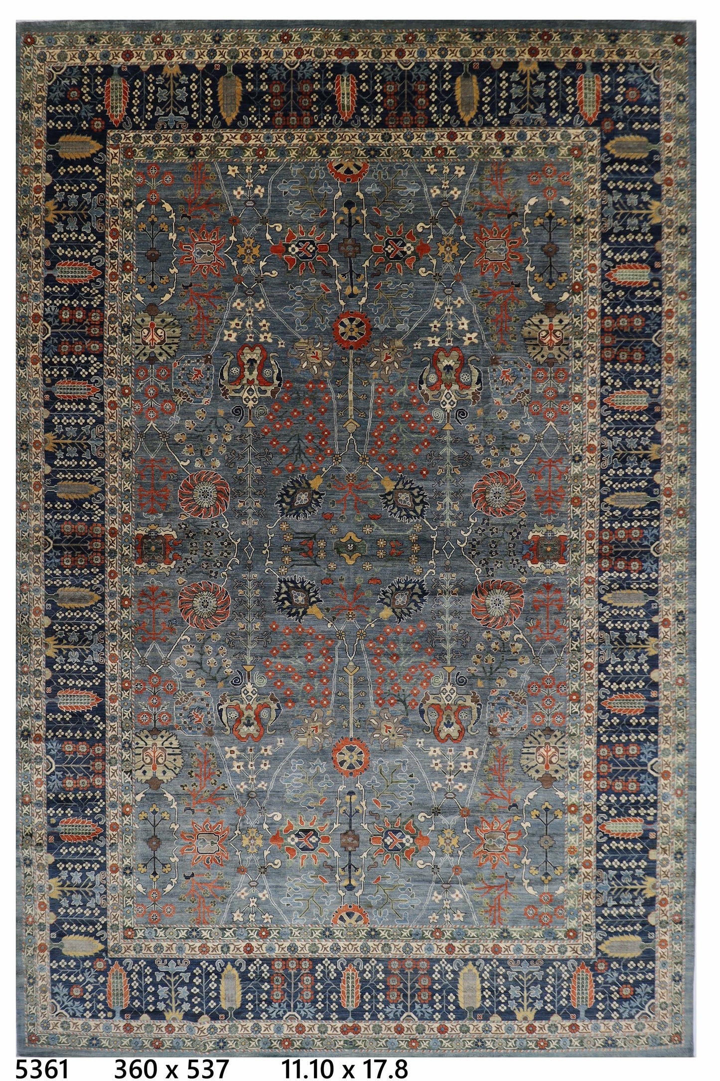 360 x 537 cm | Oriental Floral Gray Area Rug Afghan Hand Knotted Veg Dye Wool carpet