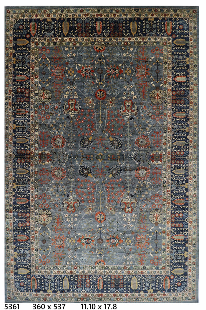 360 x 537 cm | Oriental Floral Gray Area Rug Afghan Hand Knotted Veg Dye Wool carpet