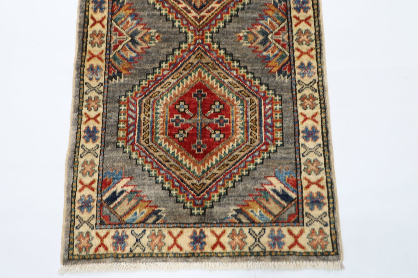 58 x 103 cm | Tribal Kazak gray Accent Rug Afghan Hand Knotted veg Dye Wool carpet - ART WOOL CARPET