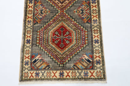 58 x 103 cm | Tribal Kazak gray Accent Rug Afghan Hand Knotted veg Dye Wool carpet - ART WOOL CARPET