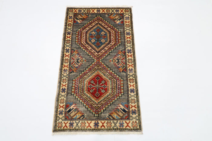 58 x 103 cm | Tribal Kazak gray Accent Rug Afghan Hand Knotted veg Dye Wool carpet