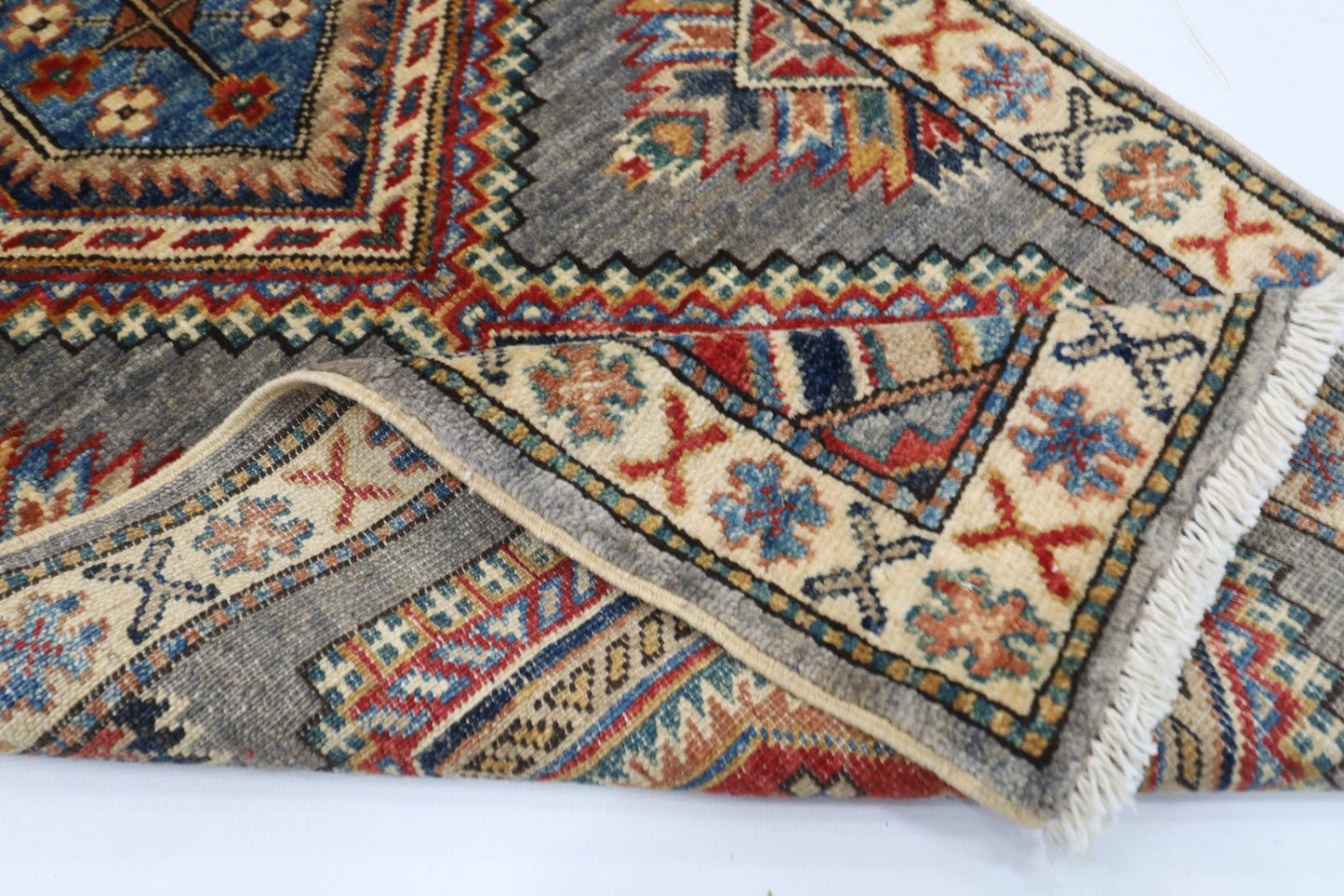 58 x 103 cm | Tribal Kazak gray Accent Rug Afghan Hand Knotted veg Dye Wool carpet - ART WOOL CARPET