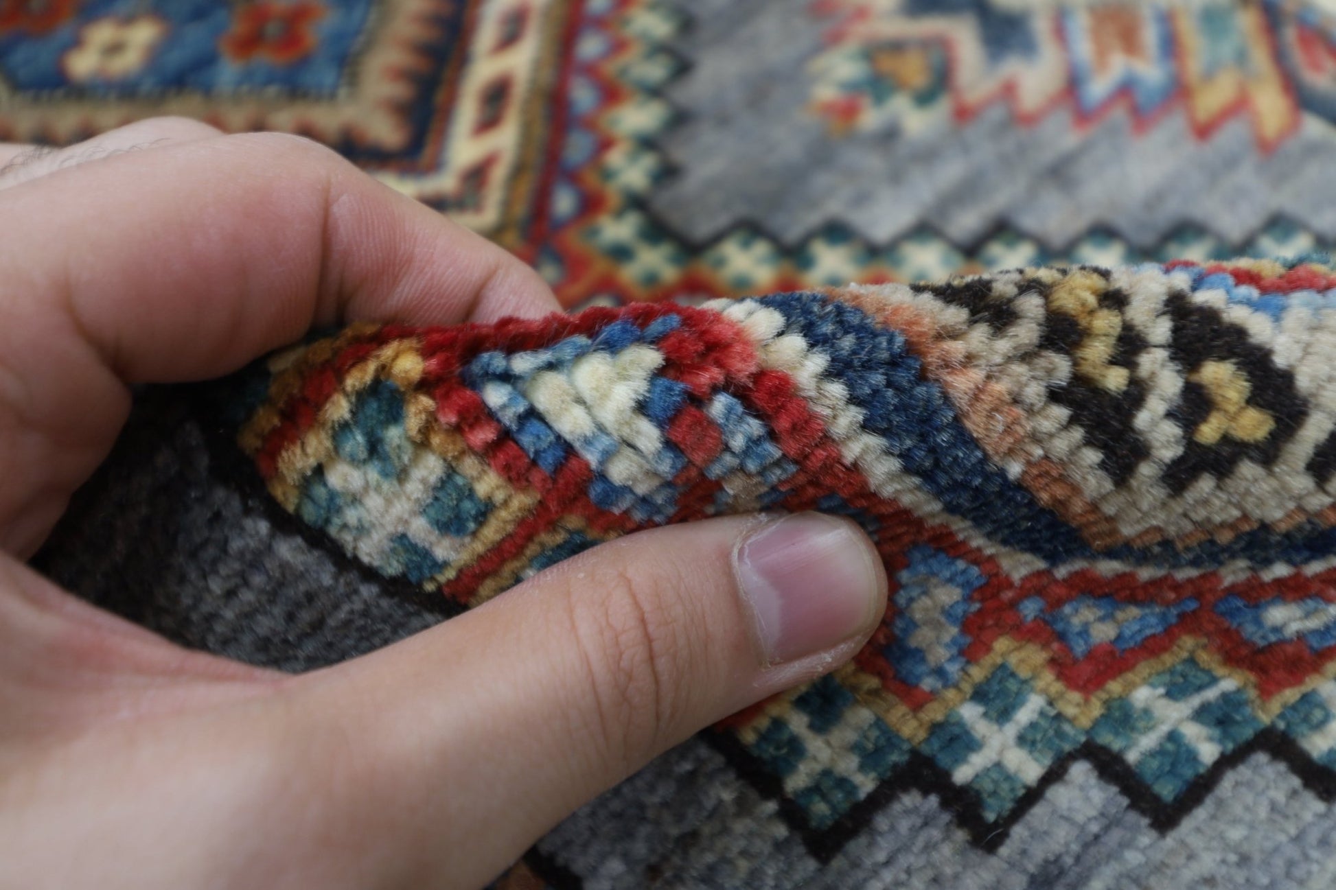 59 x 104 cm | Tribal Kazak gray Accent Rug Afghan Hand Knotted veg Dye Wool carpet - ART WOOL CARPET