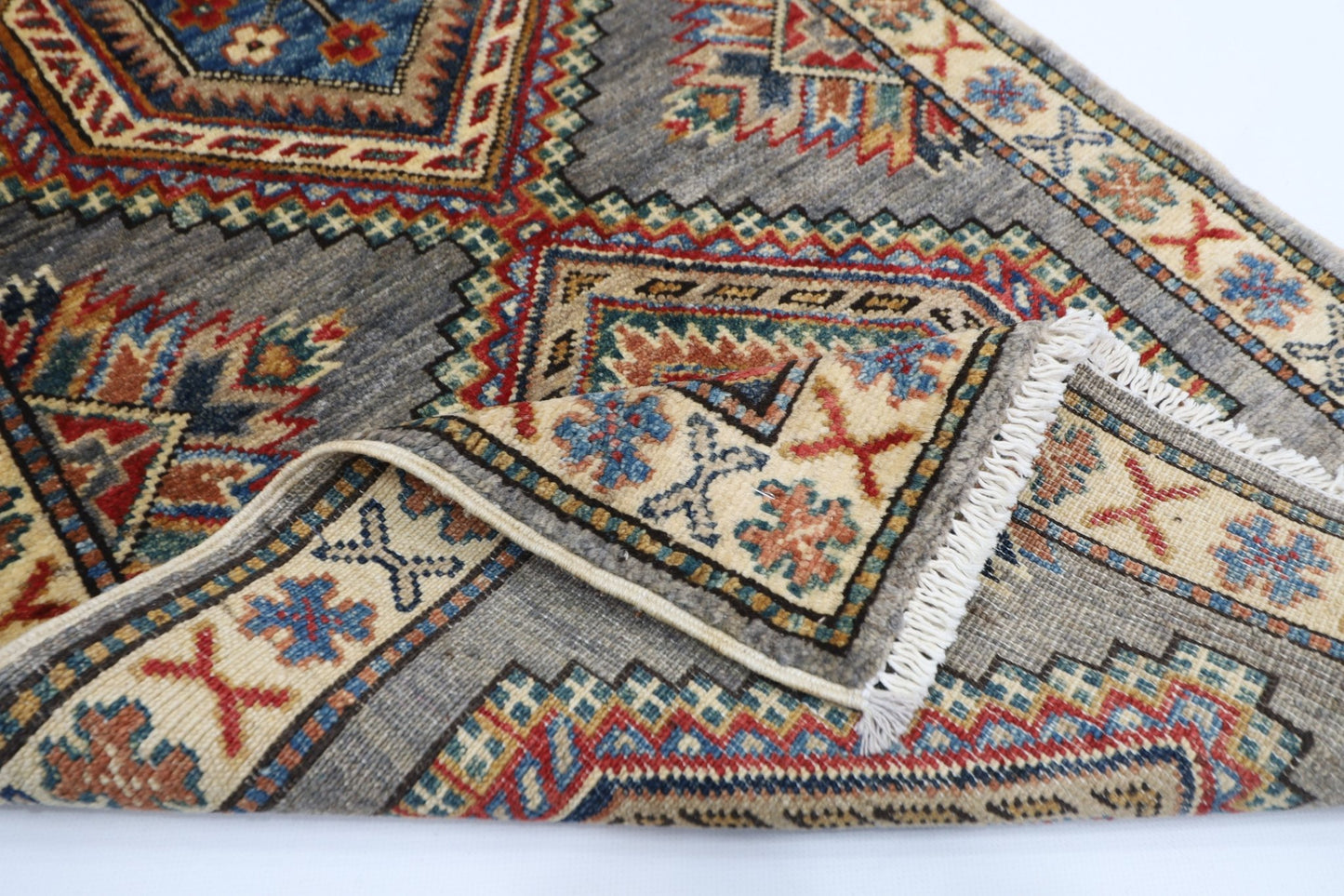 59 x 104 cm | Tribal Kazak gray Accent Rug Afghan Hand Knotted veg Dye Wool carpet - ART WOOL CARPET