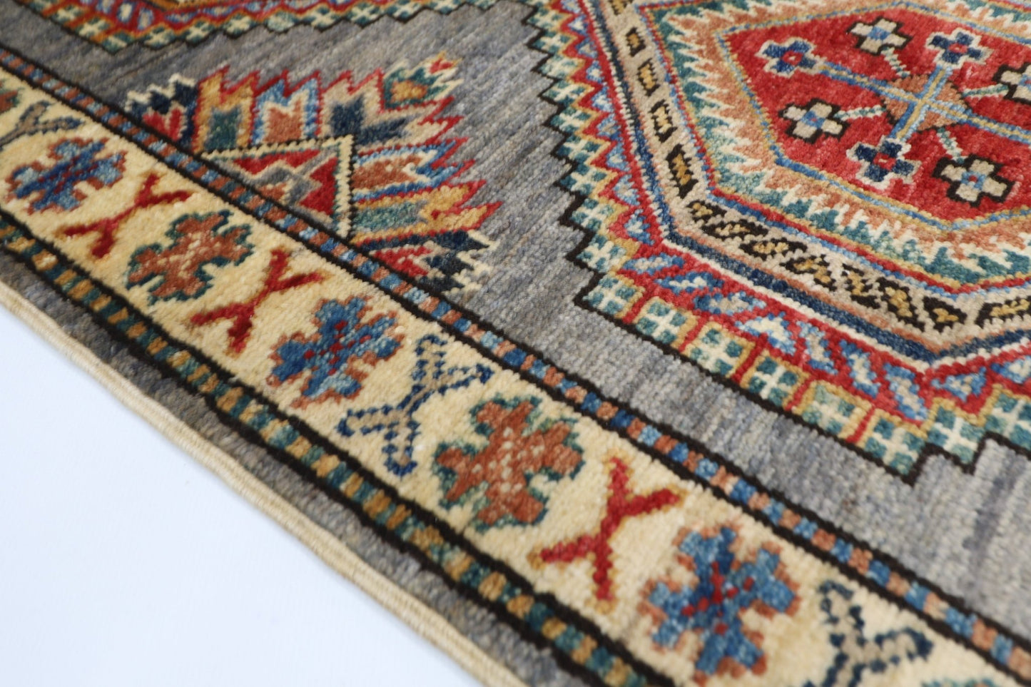 59 x 104 cm | Tribal Kazak gray Accent Rug Afghan Hand Knotted veg Dye Wool carpet - ART WOOL CARPET
