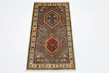 59 x 104 cm | Tribal Kazak gray Accent Rug Afghan Hand Knotted veg Dye Wool carpet - ART WOOL CARPET