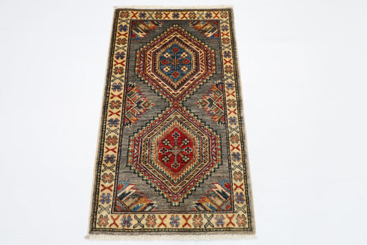 59 x 104 cm | Tribal Kazak gray Accent Rug Afghan Hand Knotted veg Dye Wool carpet - ART WOOL CARPET