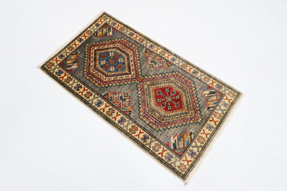 59 x 104 cm | Tribal Kazak gray Accent Rug Afghan Hand Knotted veg Dye Wool carpet - ART WOOL CARPET