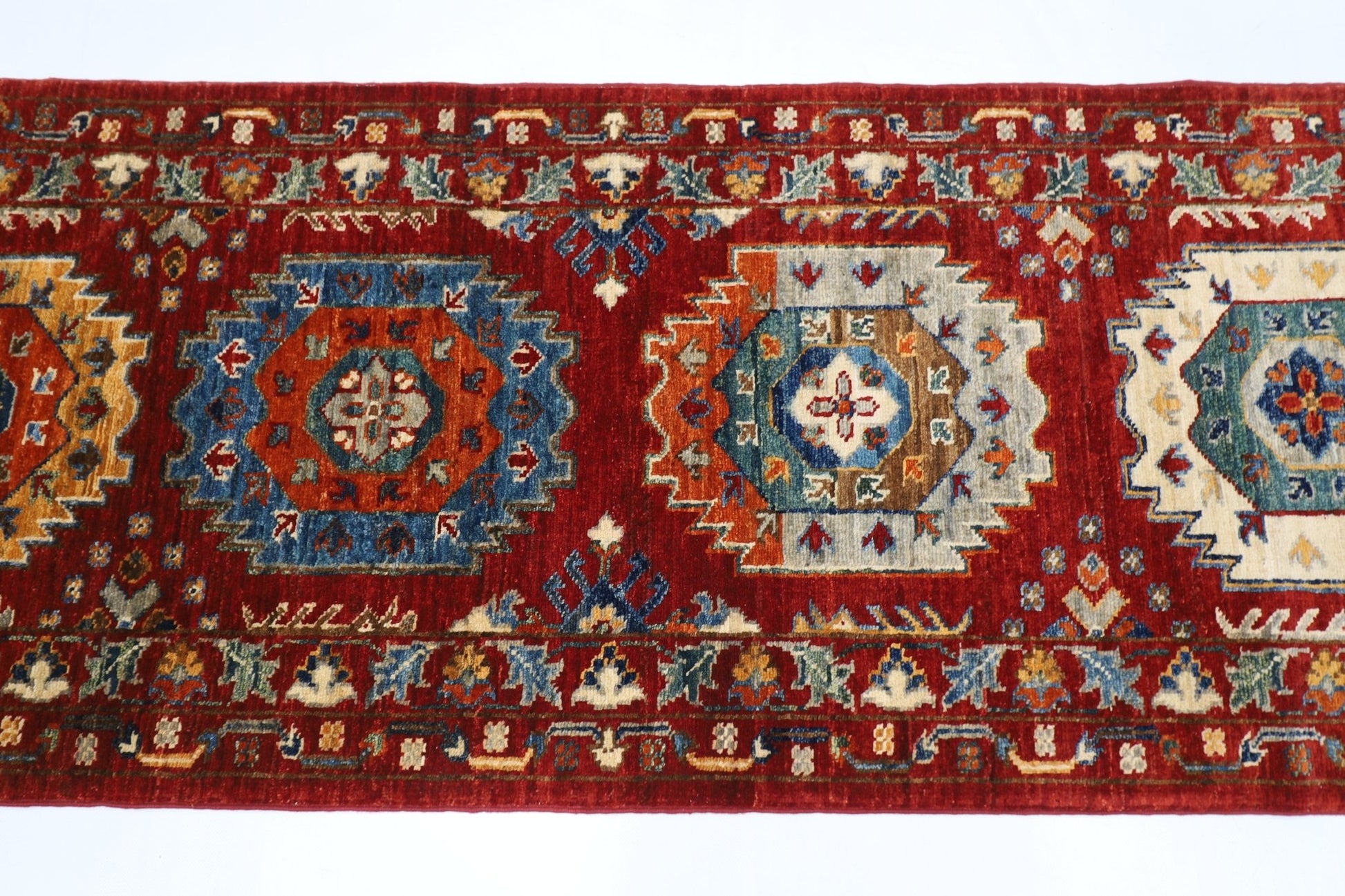 60 x 166 cm | Oriental Waziri Red Runner Rug Afghan Hand Knotted Veg Dye Wool carpet - ART WOOL CARPET