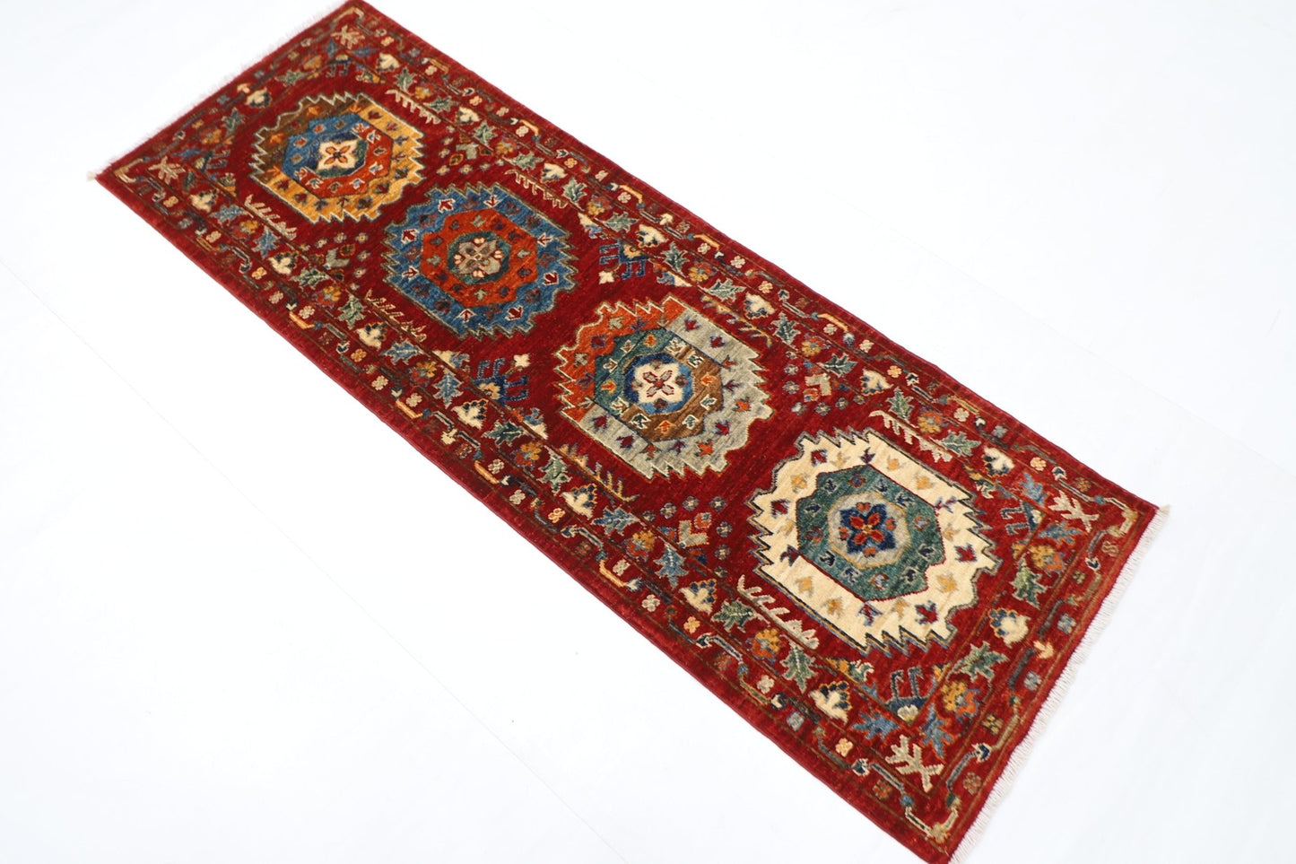 60 x 166 cm | Oriental Waziri Red Runner Rug Afghan Hand Knotted Veg Dye Wool carpet - ART WOOL CARPET