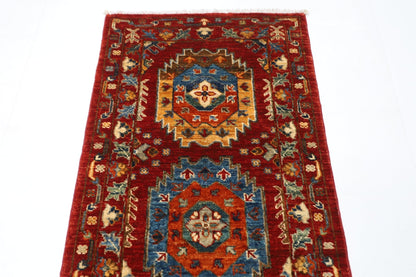 60 x 166 cm | Oriental Waziri Red Runner Rug Afghan Hand Knotted Veg Dye Wool carpet - ART WOOL CARPET