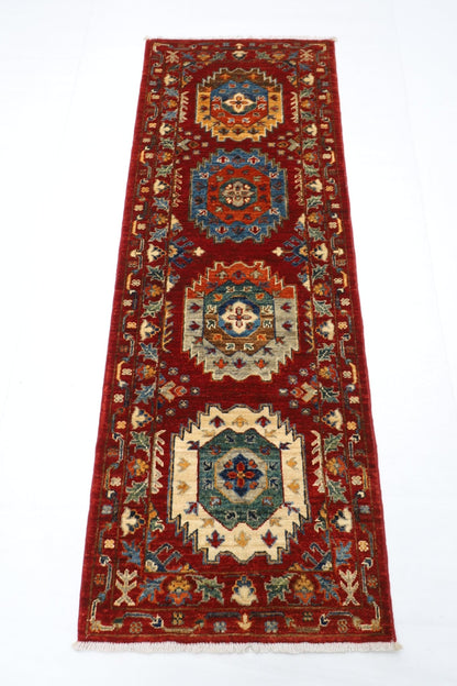 60 x 166 cm | Oriental Waziri Red Runner Rug Afghan Hand Knotted Veg Dye Wool carpet - ART WOOL CARPET