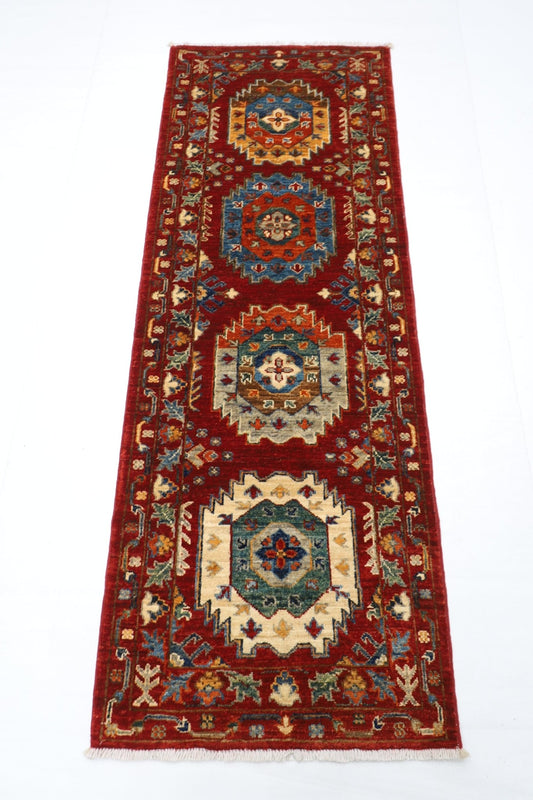 60 x 166 cm | Oriental Waziri Red Runner Rug Afghan Hand Knotted Veg Dye Wool carpet - ART WOOL CARPET