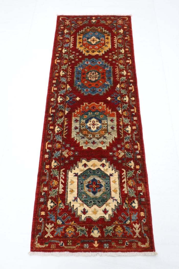 60 x 166 cm | Oriental Waziri Red Runner Rug Afghan Hand Knotted Veg Dye Wool carpet