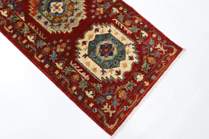 60 x 166 cm | Oriental Waziri Red Runner Rug Afghan Hand Knotted Veg Dye Wool carpet - ART WOOL CARPET