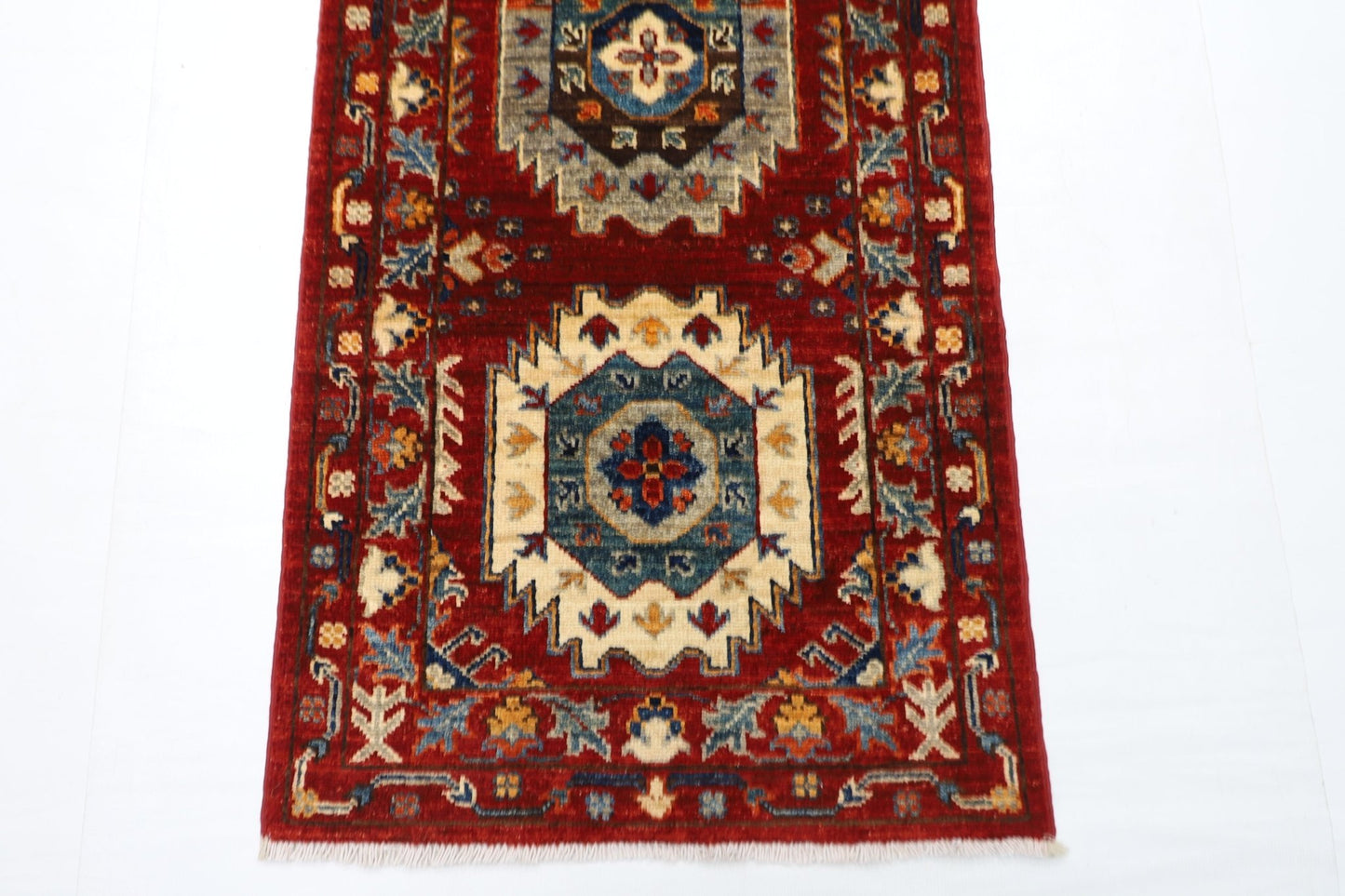 63 x 183 cm | Oriental Waziri Red Runner Rug Afghan Hand Knotted Veg Dye Wool carpet - ART WOOL CARPET