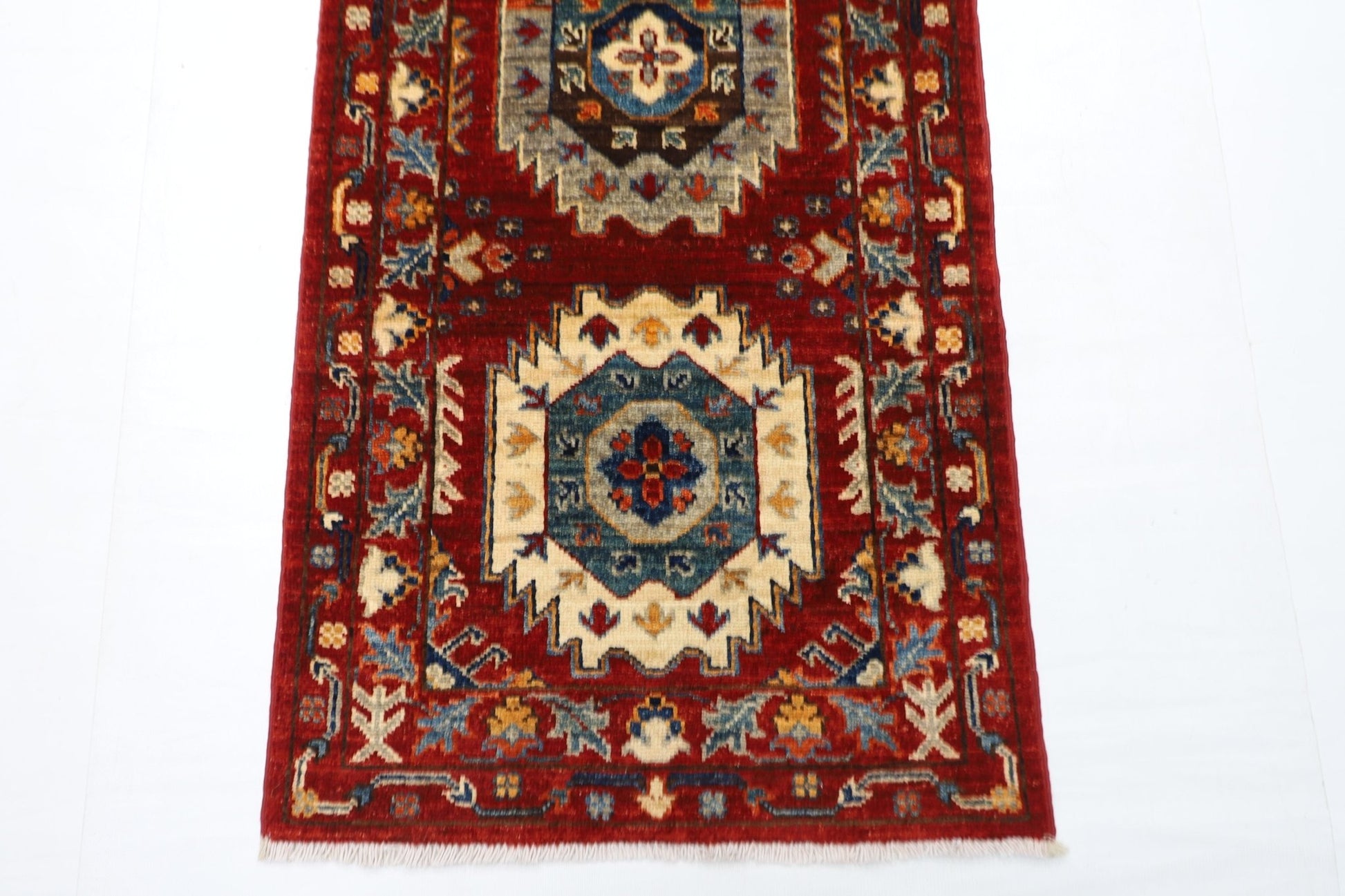 63 x 183 cm | Oriental Waziri Red Runner Rug Afghan Hand Knotted Veg Dye Wool carpet - ART WOOL CARPET