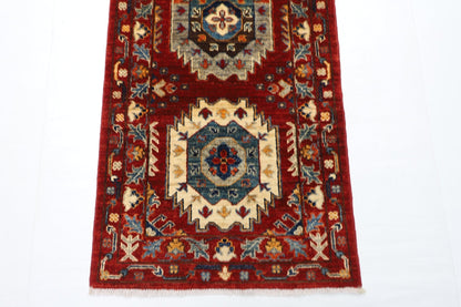 63 x 183 cm | Oriental Waziri Red Runner Rug Afghan Hand Knotted Veg Dye Wool carpet - ART WOOL CARPET
