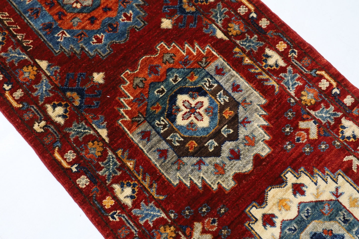 63 x 183 cm | Oriental Waziri Red Runner Rug Afghan Hand Knotted Veg Dye Wool carpet - ART WOOL CARPET
