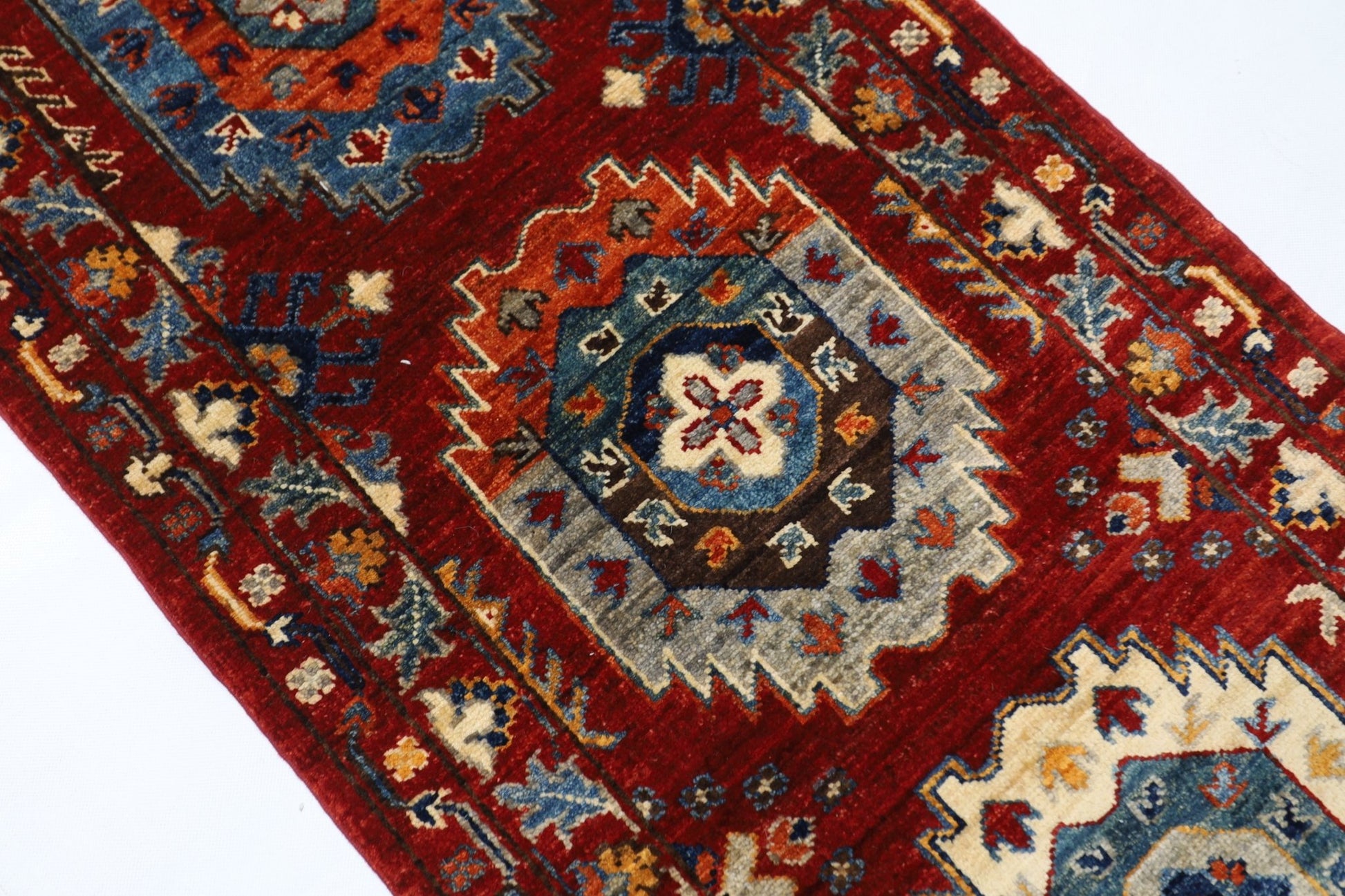 63 x 183 cm | Oriental Waziri Red Runner Rug Afghan Hand Knotted Veg Dye Wool carpet - ART WOOL CARPET