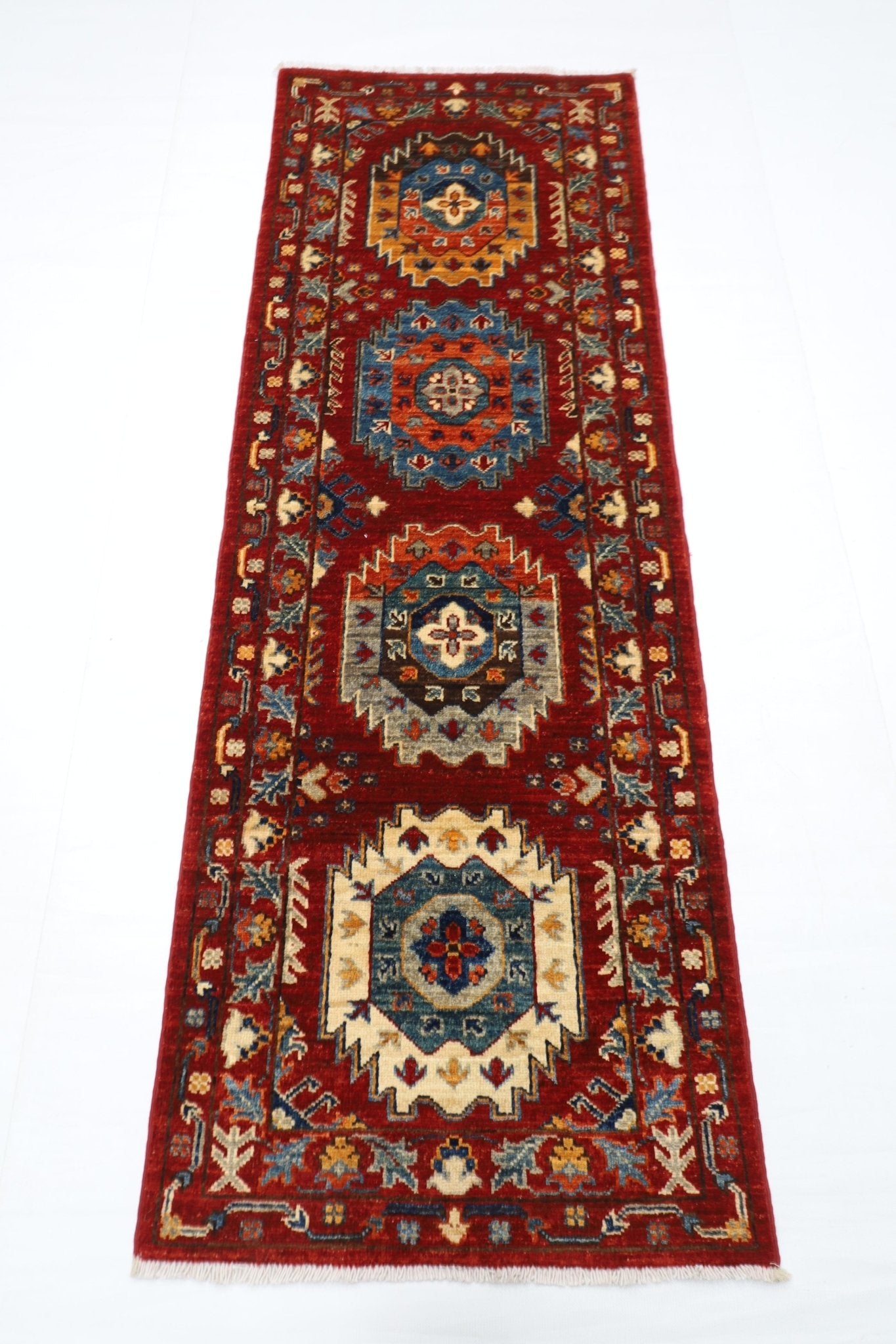 63 x 183 cm | Oriental Waziri Red Runner Rug Afghan Hand Knotted Veg Dye Wool carpet - ART WOOL CARPET