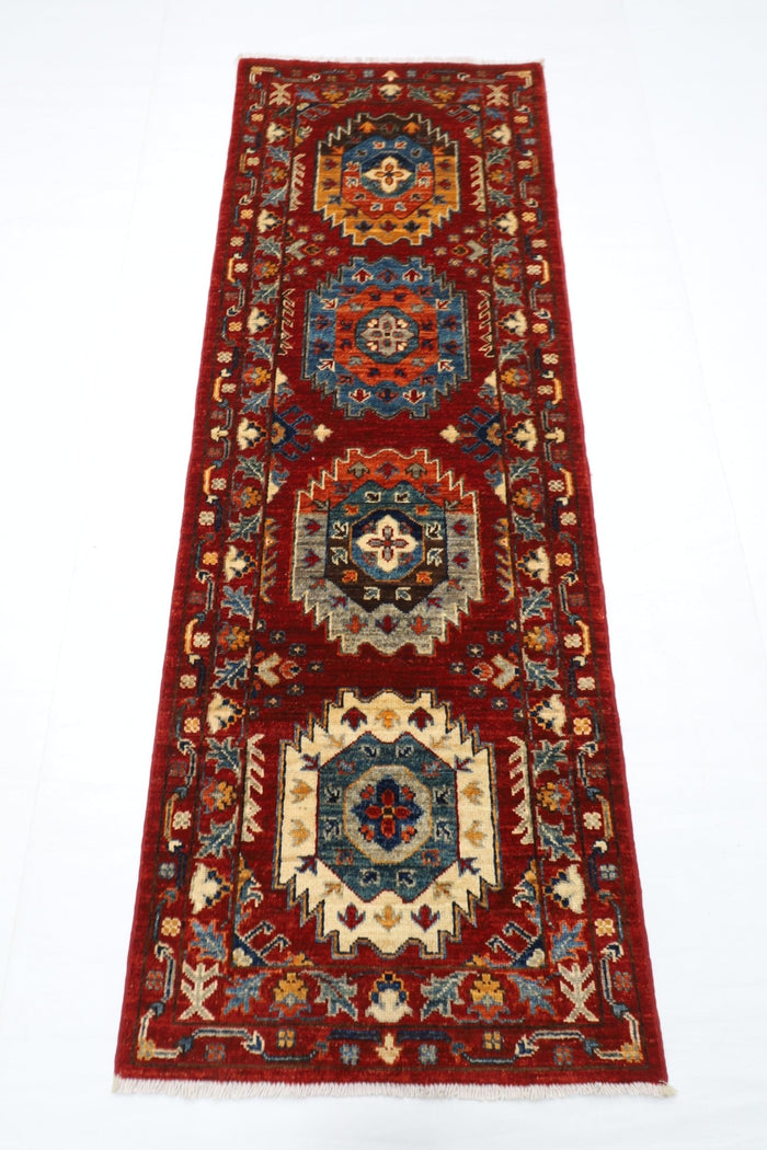 63 x 183 cm | Oriental Waziri Red Runner Rug Afghan Hand Knotted Veg Dye Wool carpet