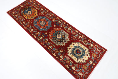 63 x 183 cm | Oriental Waziri Red Runner Rug Afghan Hand Knotted Veg Dye Wool carpet - ART WOOL CARPET