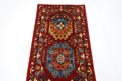 63 x 183 cm | Oriental Waziri Red Runner Rug Afghan Hand Knotted Veg Dye Wool carpet - ART WOOL CARPET