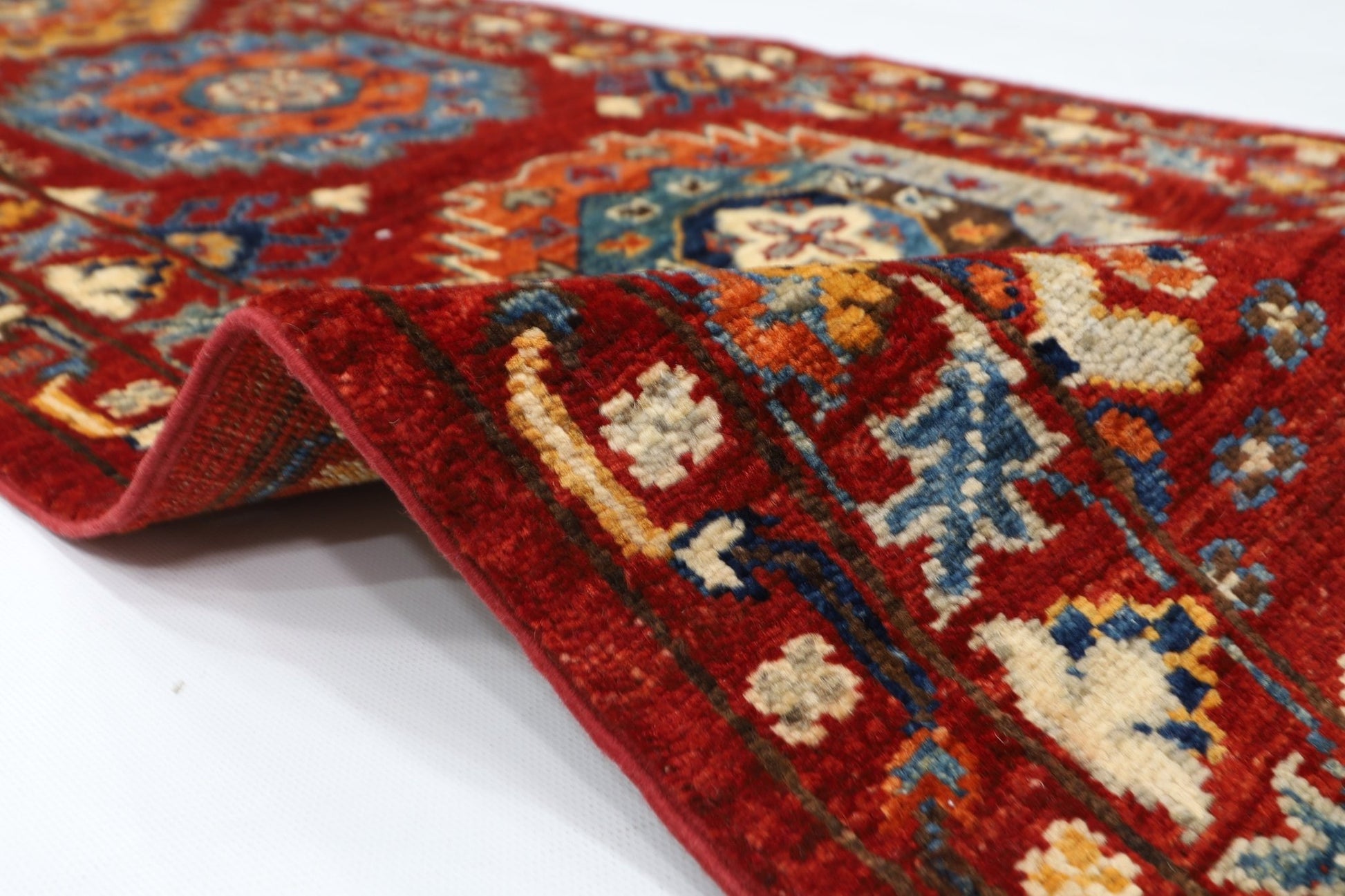 63 x 183 cm | Oriental Waziri Red Runner Rug Afghan Hand Knotted Veg Dye Wool carpet - ART WOOL CARPET