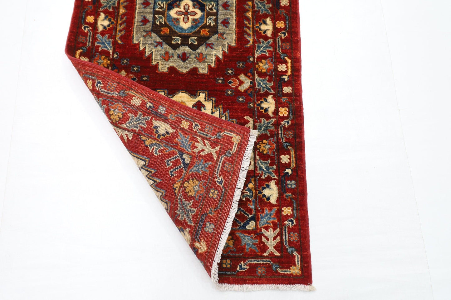 63 x 183 cm | Oriental Waziri Red Runner Rug Afghan Hand Knotted Veg Dye Wool carpet - ART WOOL CARPET