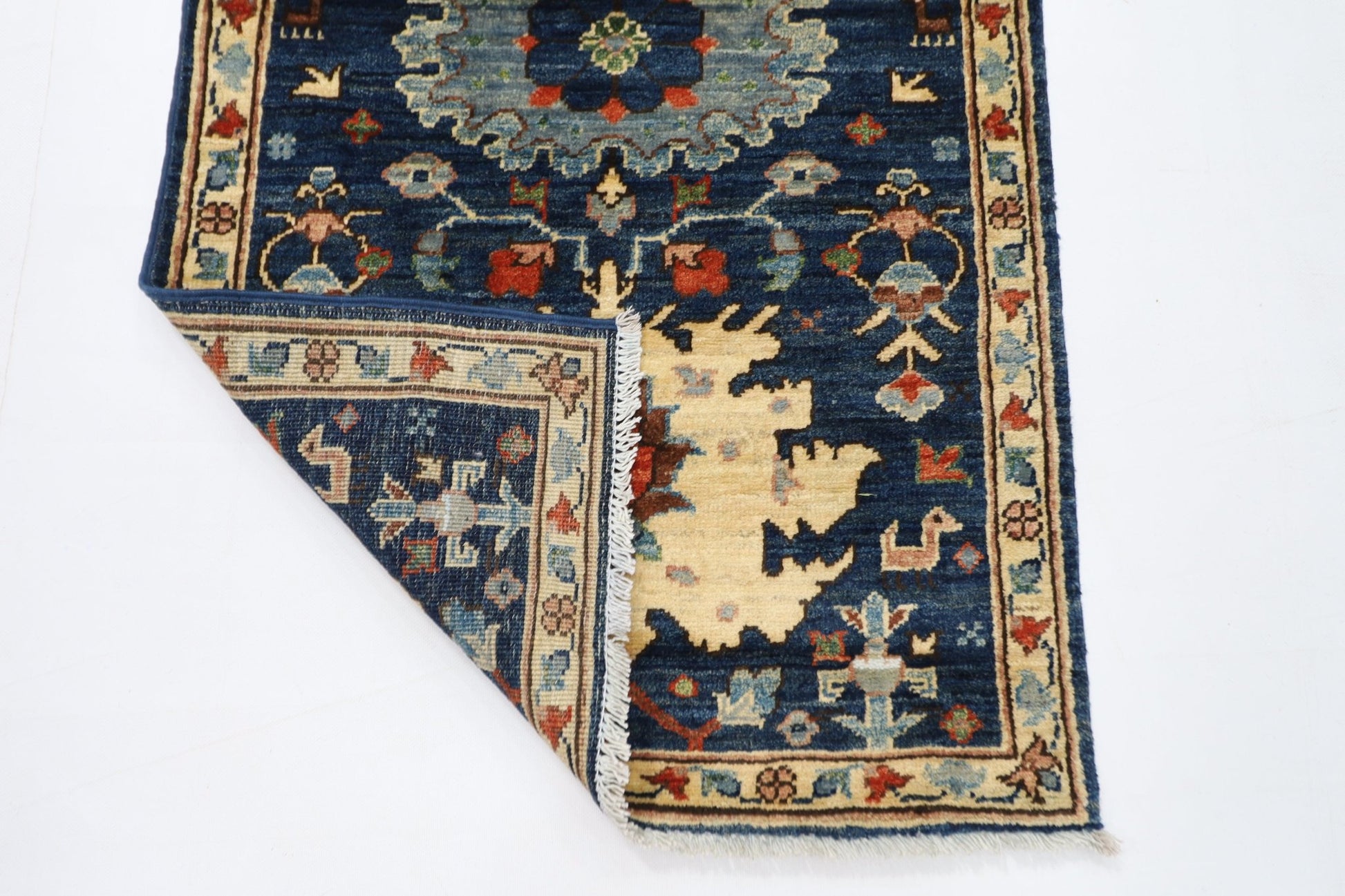 65 x 180 cm | Tribal Blue Runner Rug Afghan Hand Knotted veg Dye Wool carpet - ART WOOL CARPET