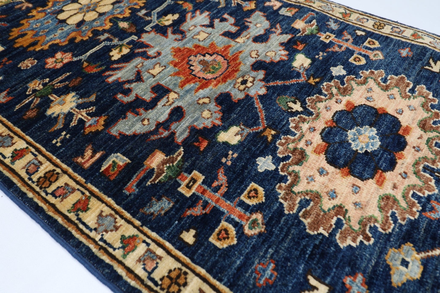 72 x 177 cm | Tribal Blue Runner Rug Afghan Hand Knotted veg Dye Wool carpet - ART WOOL CARPET