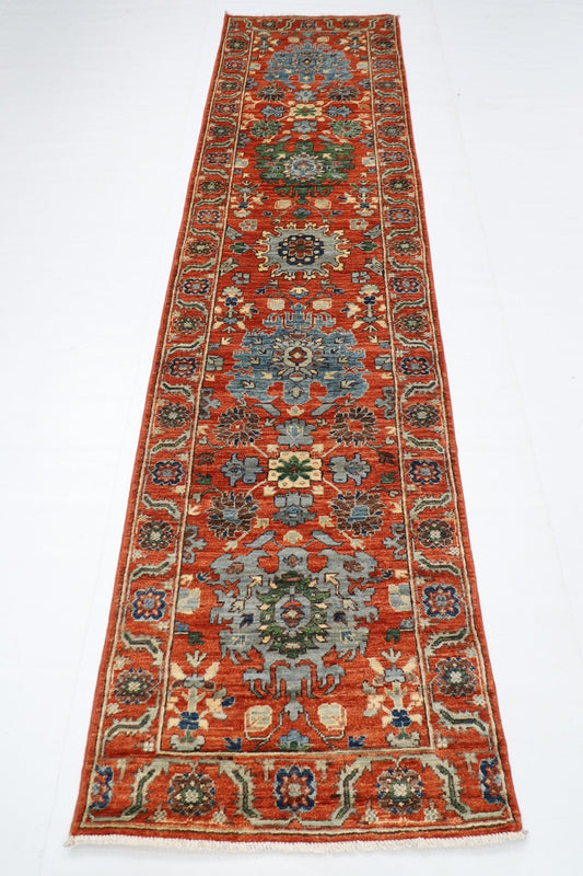 78 x 300 cm | Tribal Orenge Runner Rug Afghan Hand Knotted veg Dye Wool carpet - ART WOOL CARPET