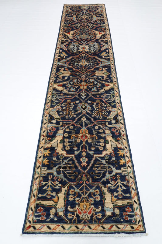 79 x 350 cm | Bidjar Blue Oriental Runner Rug Afghan Hand Knotted Veg Dye Wool carpet - ART WOOL CARPET