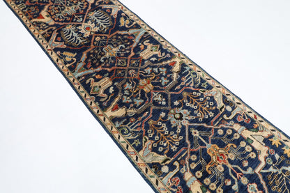 79 x 350 cm | Bidjar Blue Oriental Runner Rug Afghan Hand Knotted Veg Dye Wool carpet - ART WOOL CARPET