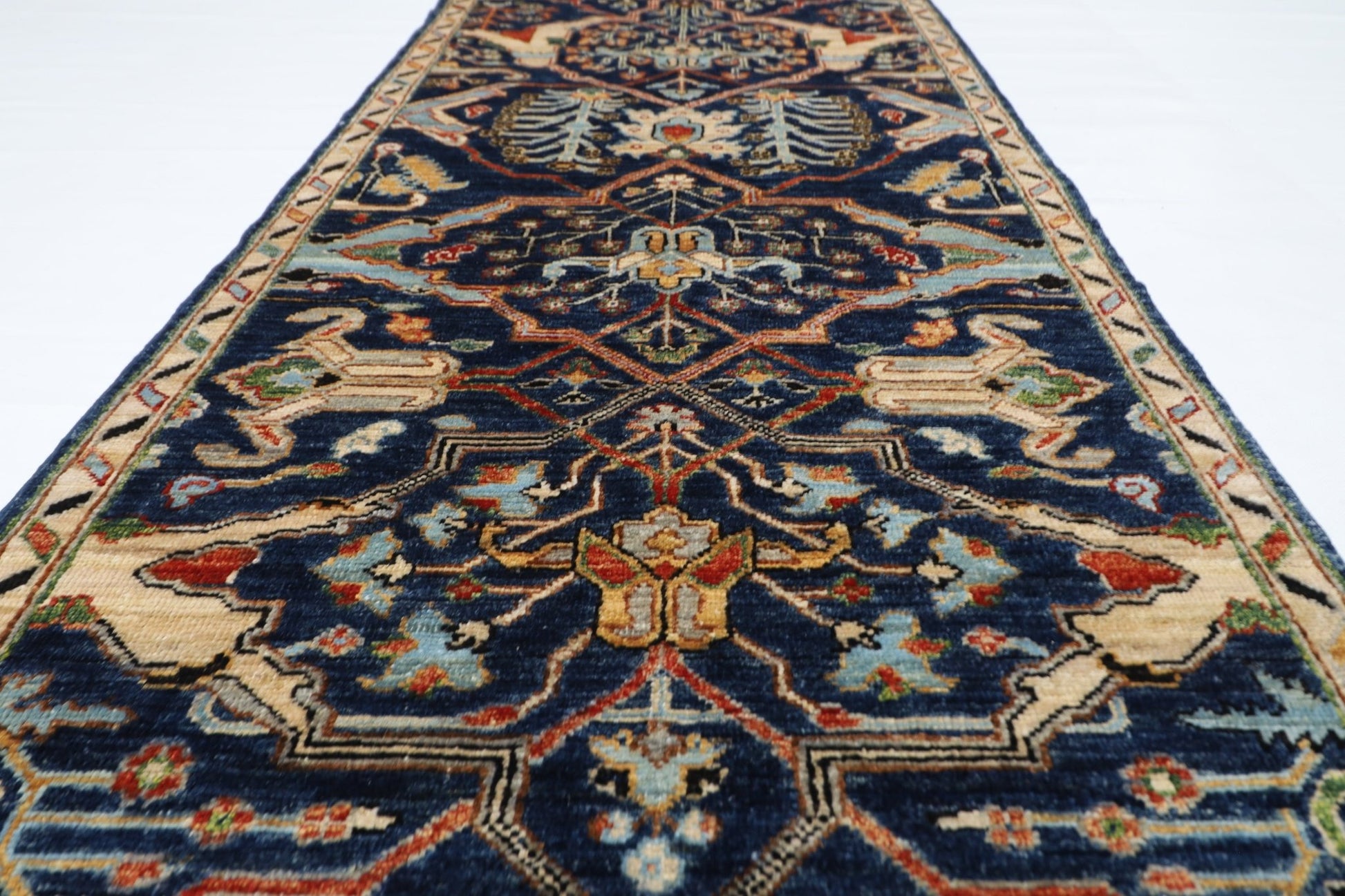 79 x 350 cm | Bidjar Blue Oriental Runner Rug Afghan Hand Knotted Veg Dye Wool carpet - ART WOOL CARPET
