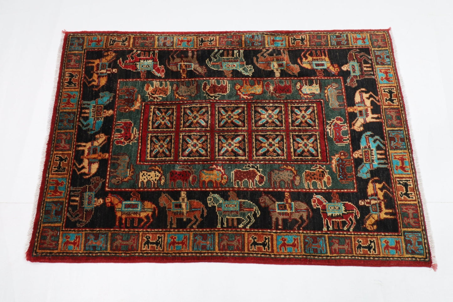 80 x 120 cm | Tribal Animal Area Rug Afghan Hand Knotted veg Dye Wool carpet - ART WOOL CARPET